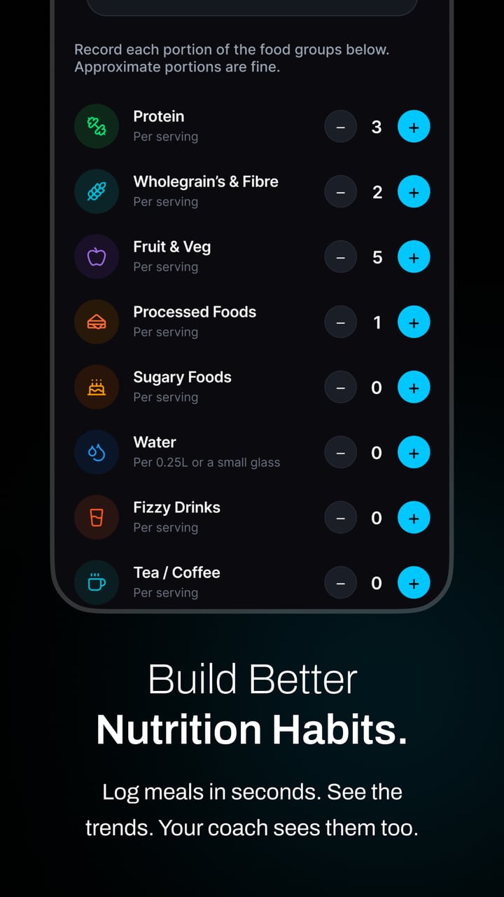 Nutrition logging by food group in the Vision Health app