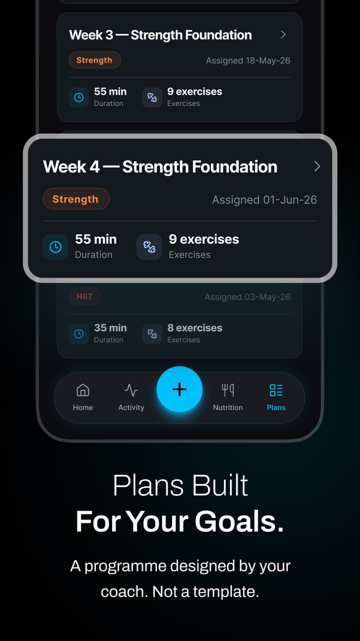 Weekly strength programme assigned by a coach