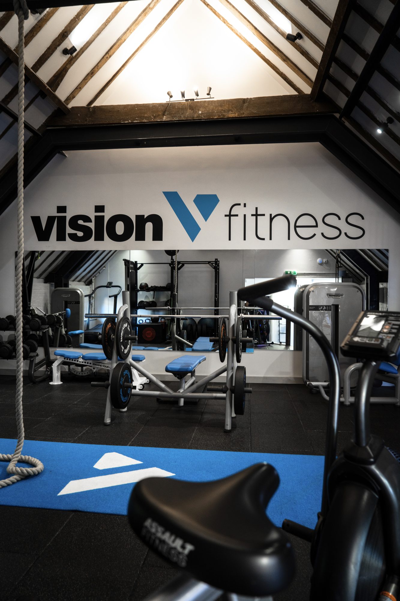 Character gym space with wooden beams