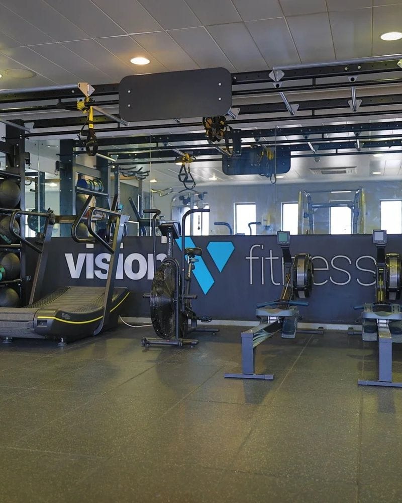 Rig and free-weights area in front of the Vision Fitness wall at Leventhorpe